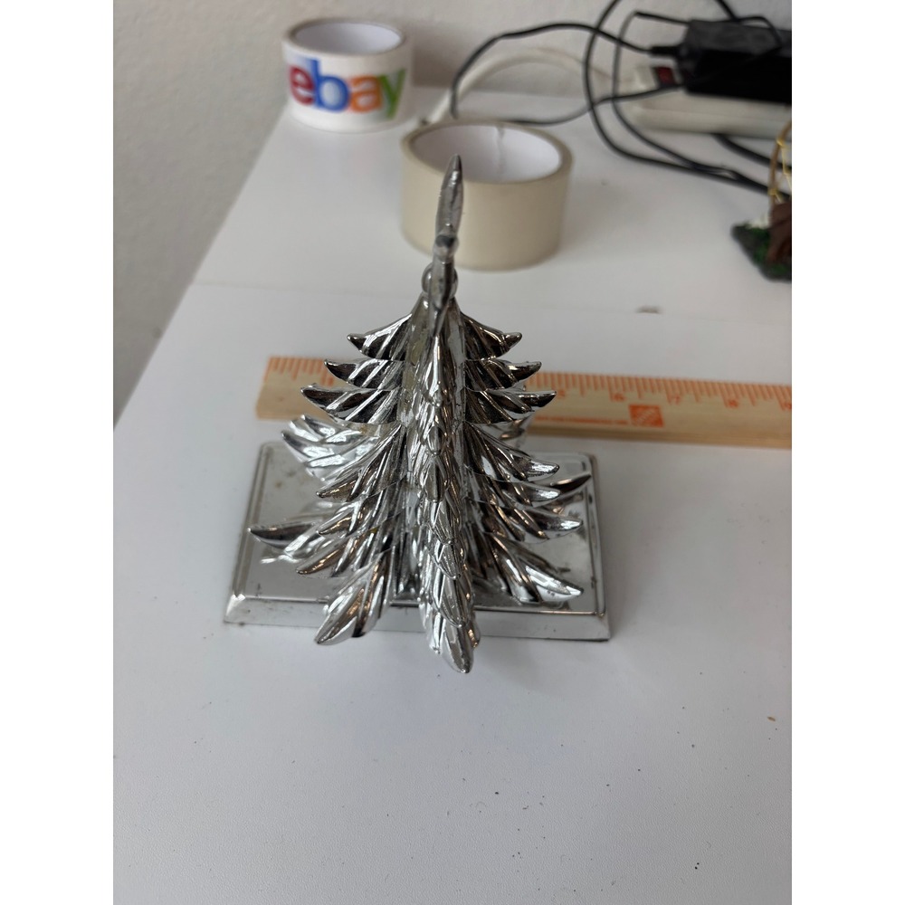 Silver Metal Christmas Tree Stocking Holder Weighted Mantle Decor Star Top